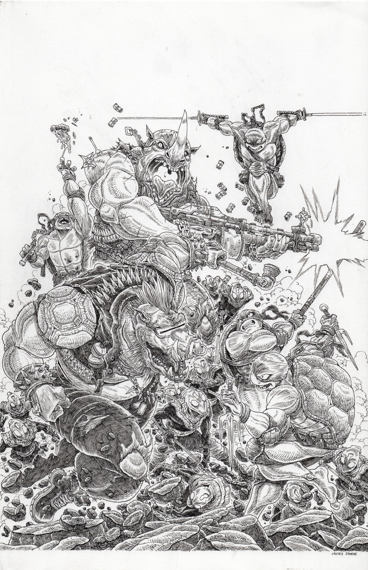 James Stokoe - TMNT: BLACK, WHITE & GREEN #1 Variant Cover 